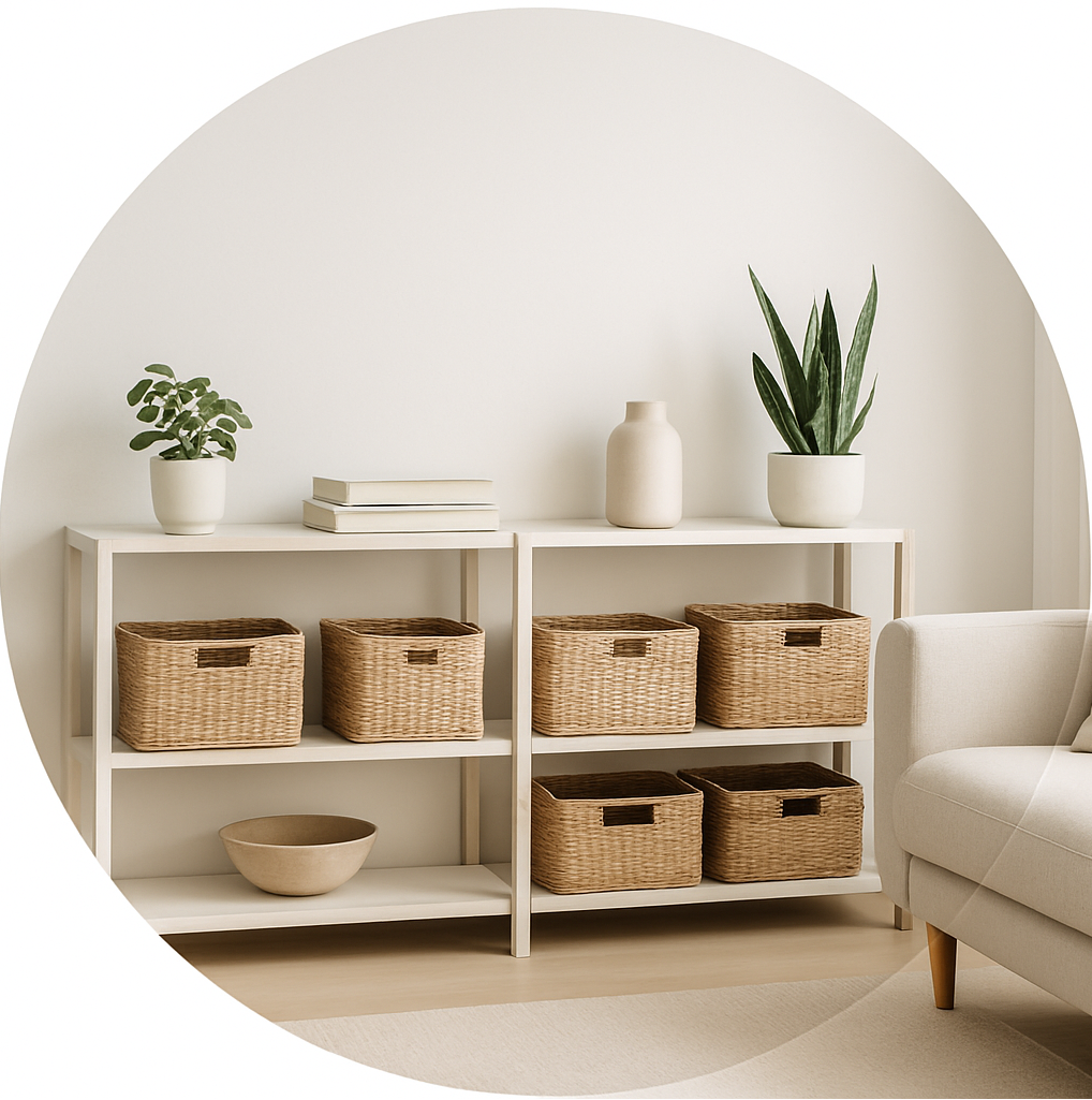 circle photo of Home Organizing + Minimal Interior , make a real photo